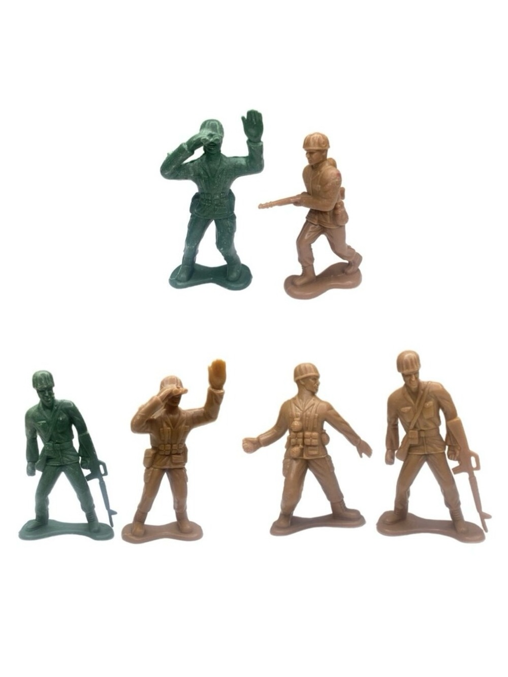 Large Tan & Green Plastic Army Men 3 3/4 - 4 Inches Tall Lot of 6